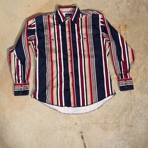 90's Wrangler Men's Striped Shirt - Navy, Red, and White